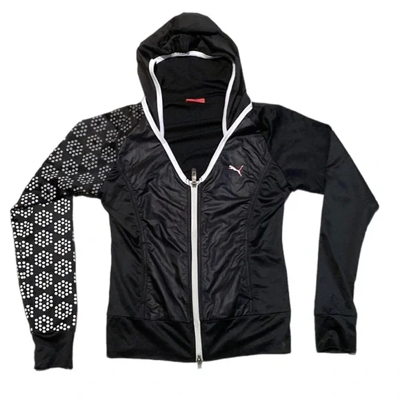 PUMA women’s fitted black white hoodie Zip up - Picture 2 of 15
